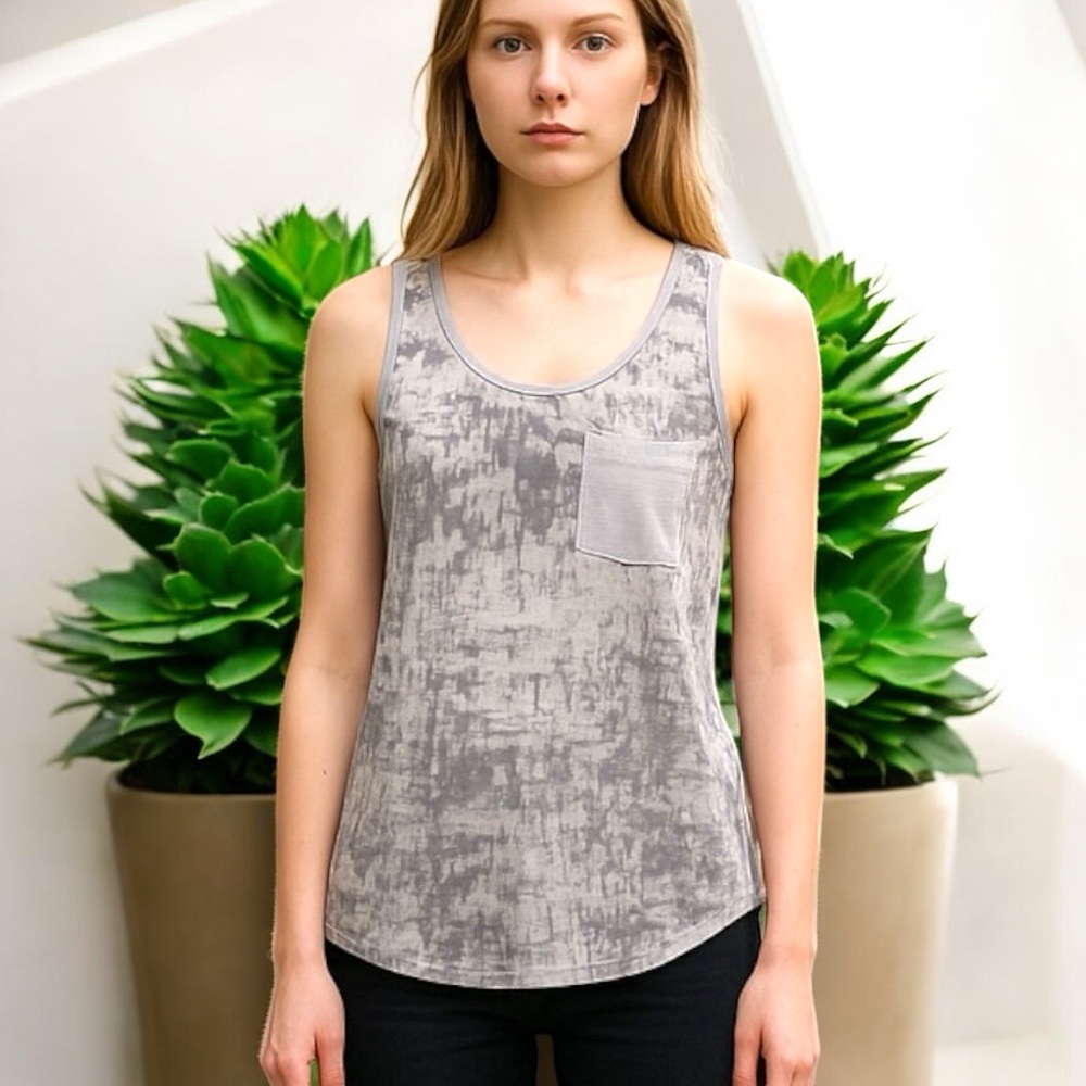 CALVIN Klein Silky Hi Lo Sleeveless Tank Gray White Size Small